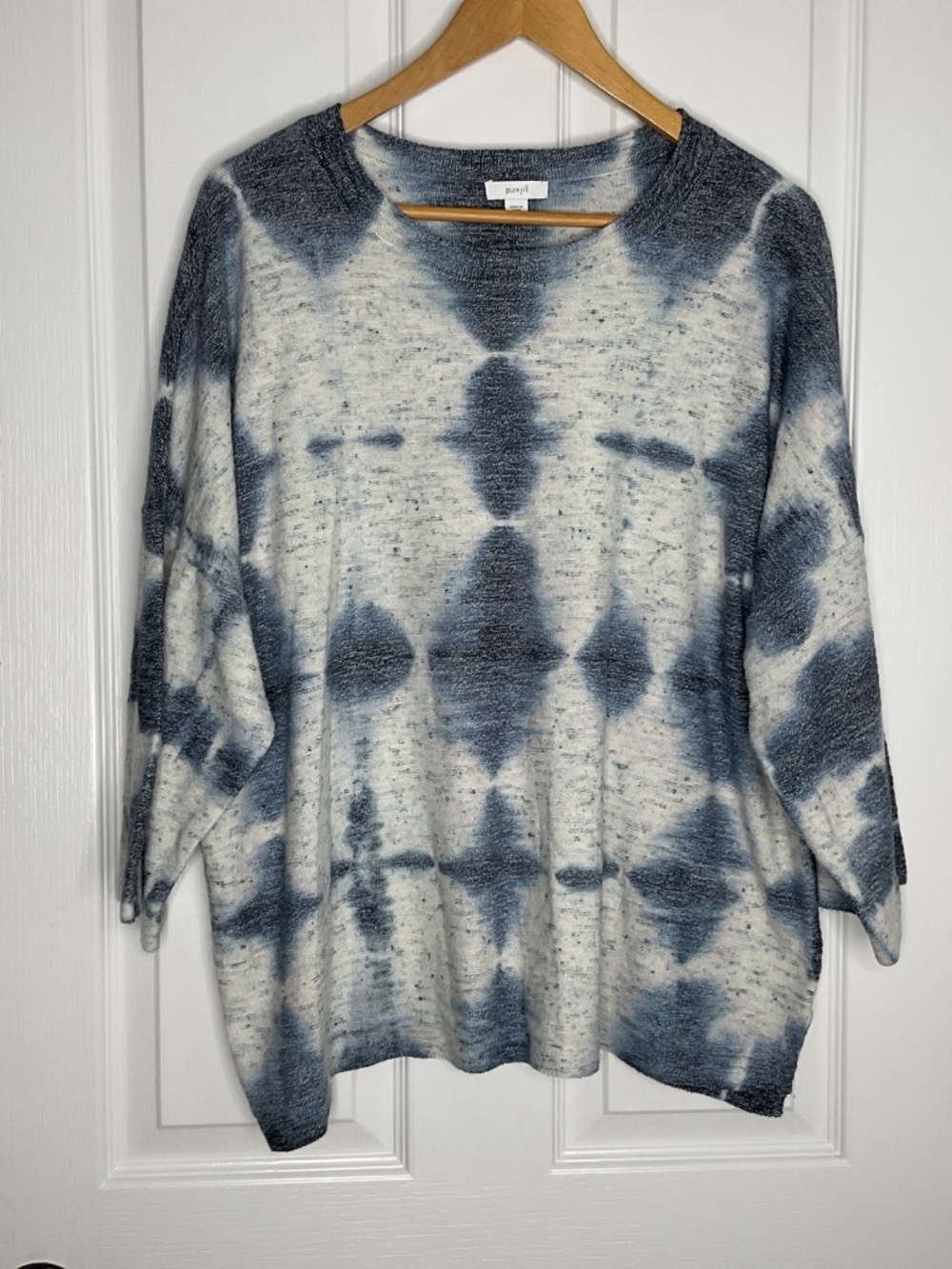 PURE JILL Sweater XL J JILL Tie Dye Kimono Sleeve Relaxed Tunic Pullover Blue